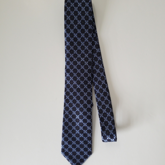 SIMON CARTER London Men's Tie Blue Embossed Jacquard Geometric Print 100% Silk - Picture 5 of 6